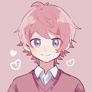 Cute anime boy character with hearts flying around his head