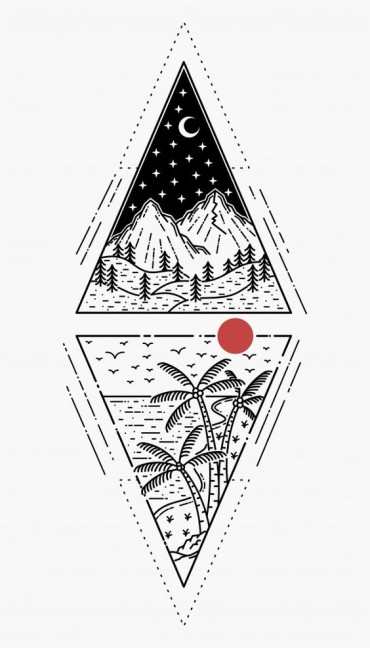 a simple drawing idea of 2 triangle showing two sceneries