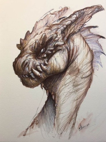 A cool and cruel dragon sketch that looks a bit like a dinosaur