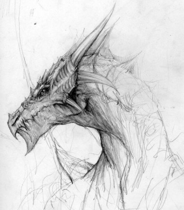 A cool and impressive sketch of a dragon head
