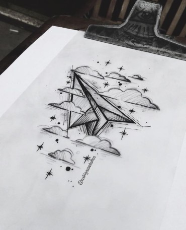 A beautiful and creative drawing idea of a paper airplane in the clouds