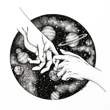 Two hands trying to hold on to each other with two fingers an emotional space drawing idea