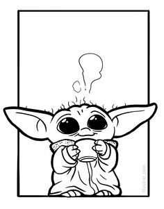 A cute baby Yoda drawing