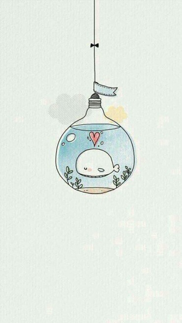 A cute and colorful light bulb drawing with a little whale sleeping inside of it 