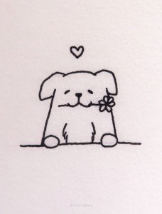 A small drawing idea of a cute dog with a rose in his mouth