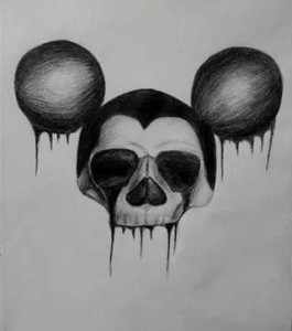 a dark mickey mouse drawing
