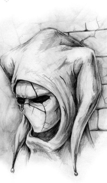 dark joker drawing reference with black demon eyes