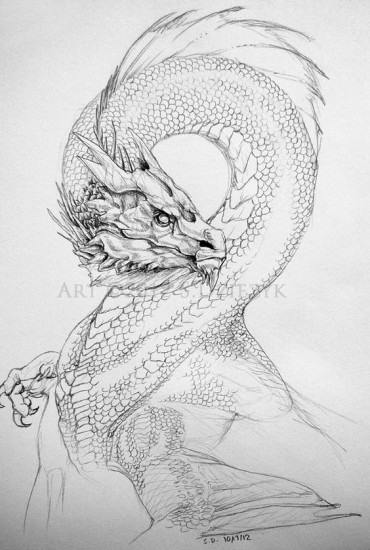 A detailed drawing of a dragon