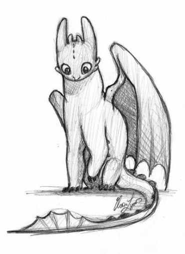  A cute drawing of Toothless the black dragon from the movie How to train your dragon 