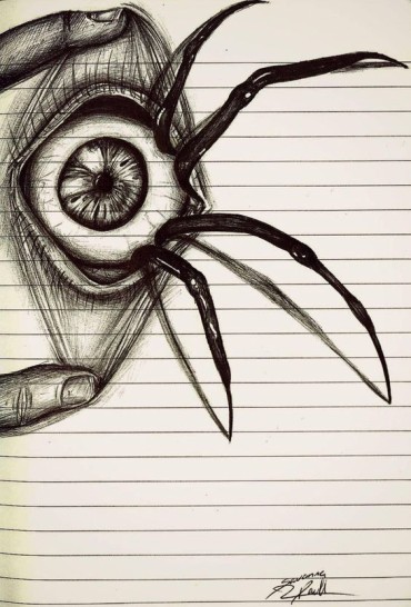 A scary and creative drawing idea of fingers opening an eye