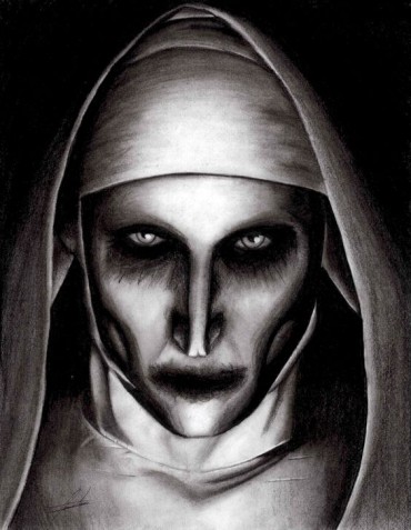 scary dark drawing of a religious sister ready to kill