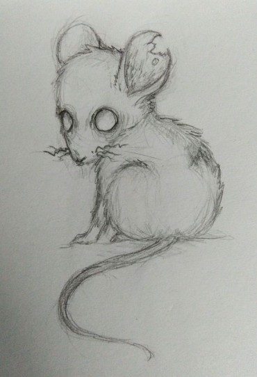 a scary drawing of a rat with blank eyes