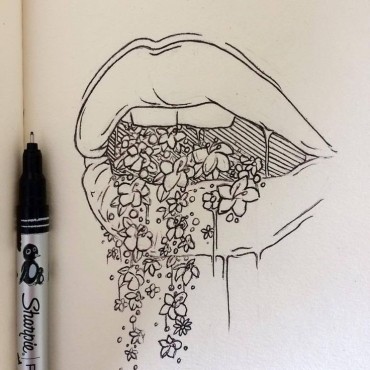 creative drawing of a mouth with flowers