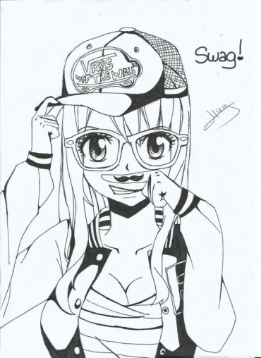 A swag drawing of an anime girl with a cap