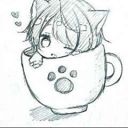 A very cute chibi character drawing in a cup