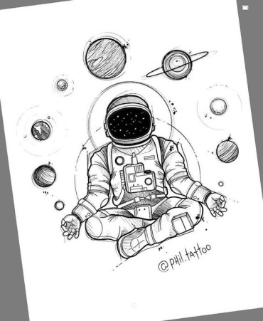 A zen space drawing of an astronaut