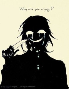 An dark anime drawing silhouette holding a knife