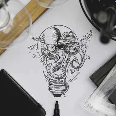 an octopus light bulb drawing