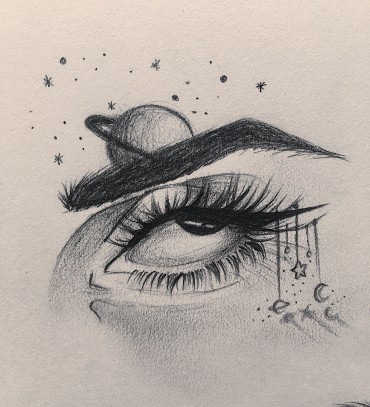 space theme drawing of an eye