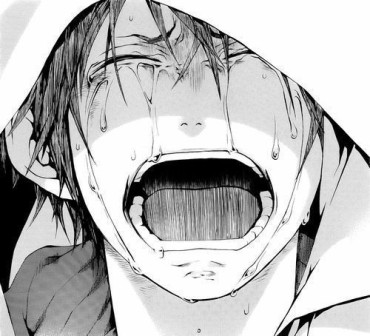 Anime boy drawing screaming in dispair