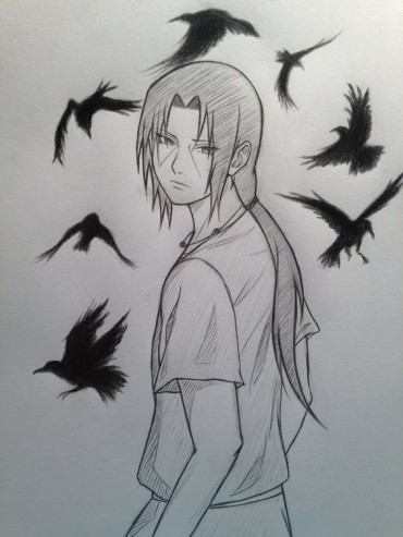 anime guy with crows flying around him