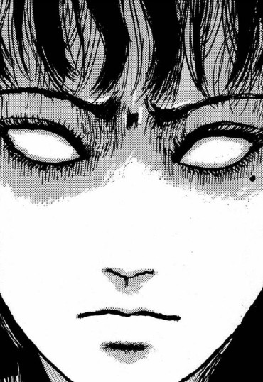 close up of a manga demon girl's face 
