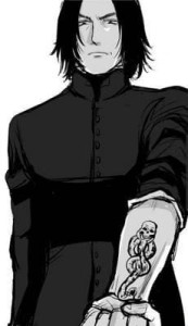 An anime manga version of Snape showing the dark mark