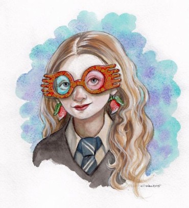 Luna Lovegood drawing with her blue and red glasse