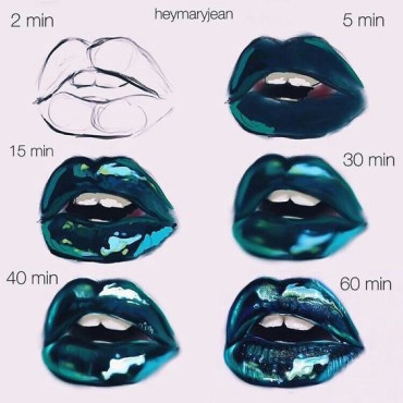cool blue realistic lips - a step by step drawing made in photoshop