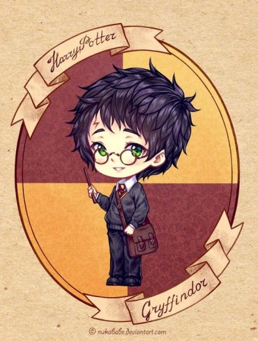 Cute chibi drawing representing Harry at Gryffindor
