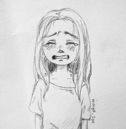 A cute drawing of a little girl crying