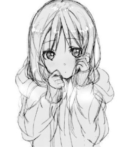 A cute, scared, and shy manga girl drawing