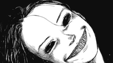 A creepy face with black demon eyes smiling - best dark, scary, and creepy drawing ideas