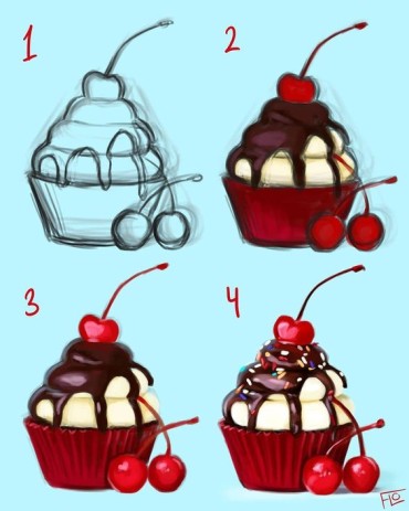 digital drawing process of a cupcake - a digital drawing idea when you don't know what to draw