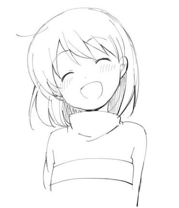 easy drawing of a cute little manga girl smiling