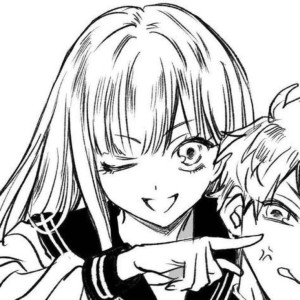 Drawing of a manga girl winking