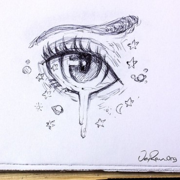 A simpler and more cartoonish drawing of an eye crying