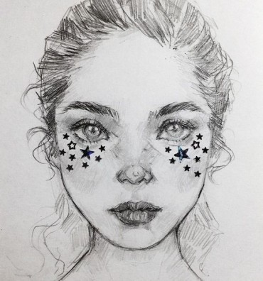 Easy drawing sketch of a girl with stars on her cheeks - girl drawing ideas