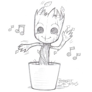 "I am-Groot" A cute drawing idea of Groot dancing with the music
