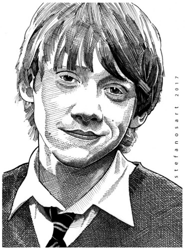 ink drawing of Ron Weasley
