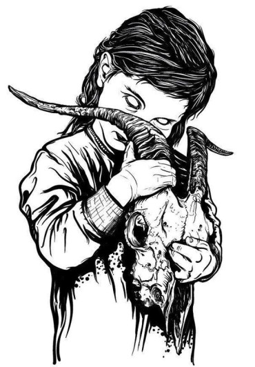 A girl holding the skull of an animal