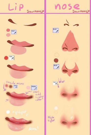 Simple digital art tutorial on how to draw a nose and a mouth - easy for beginners