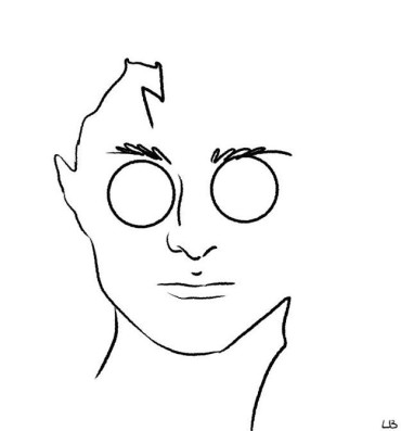 line art of harry with his scar on his forehead