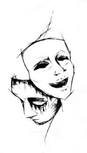 drawing of two masks : one happy one sad