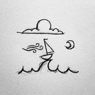 A small cartoon drawing of a boat sailing on the sea