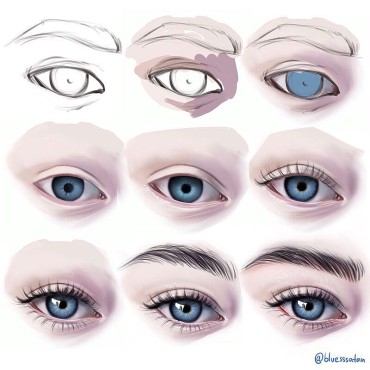  A step-by-step process of drawing a blue colored eye for beginners - Digital drawing ideas 