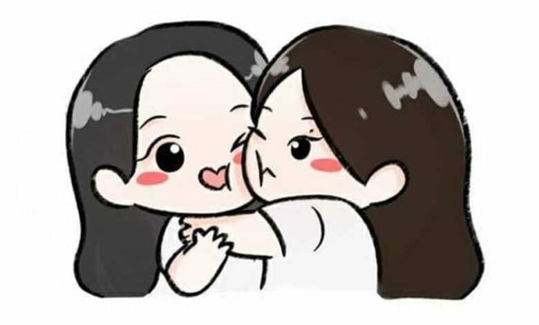 Super cute and easy drawing idea of 2 girls hugging each other