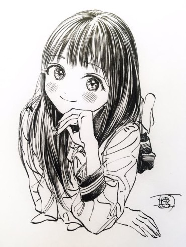 super cute manga girl drawing looking at you