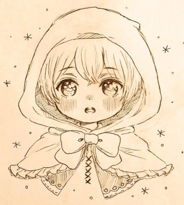 little manga anime character in a hood with stars floating around her head