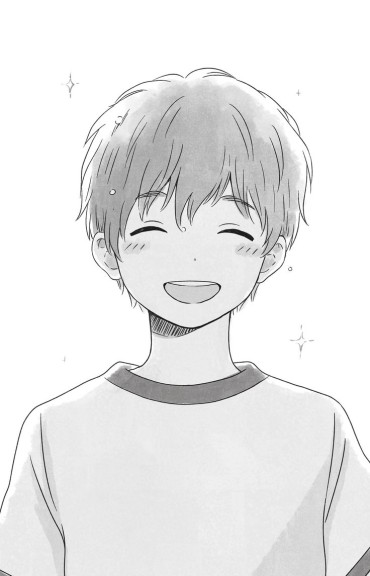 Digital drawing of a manga boy with short hair smiling with his eyes closed 